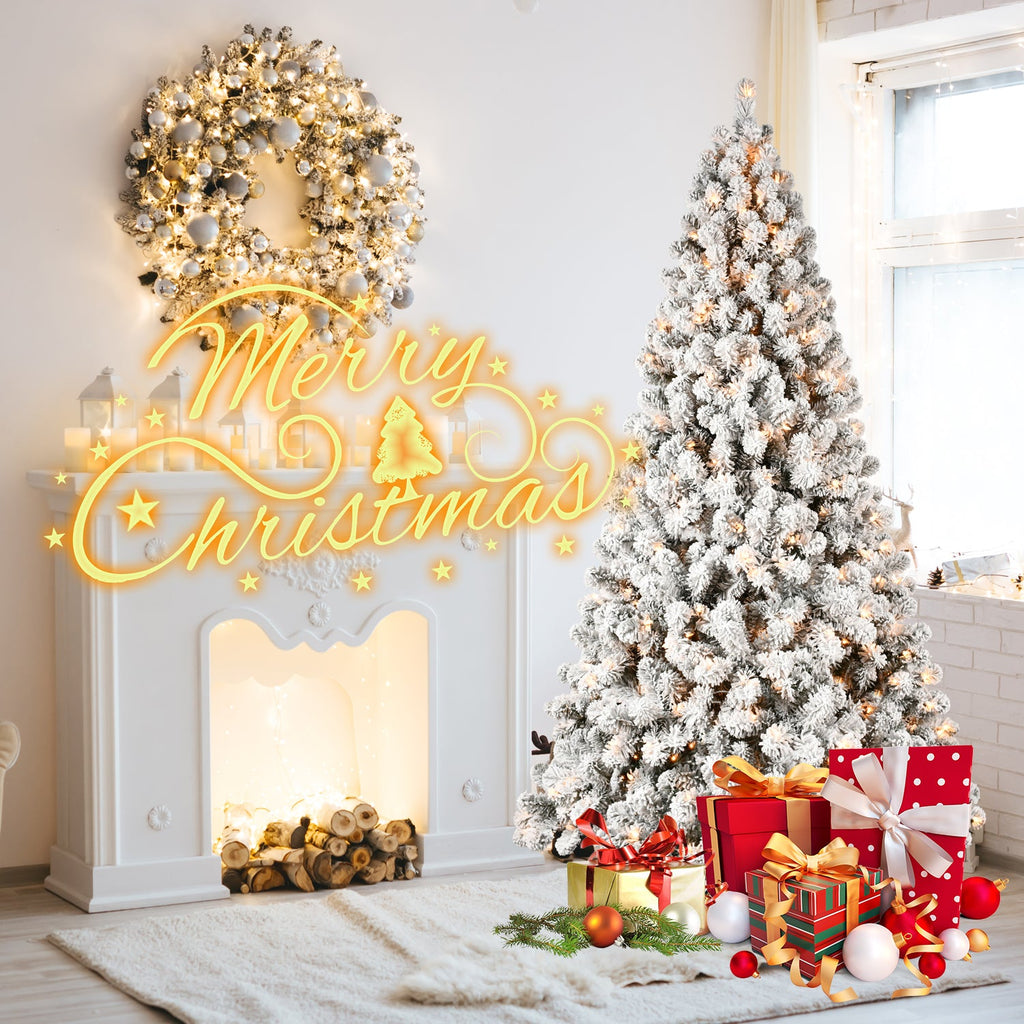 6ft Flocked Pre-Lit Christmas Tree with 300 Warm White Lights - Snow Effect