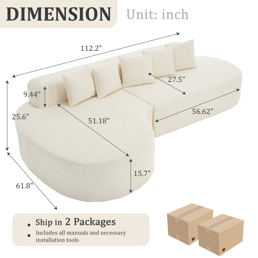 Boneless Sectional Sofa with Pillows - White