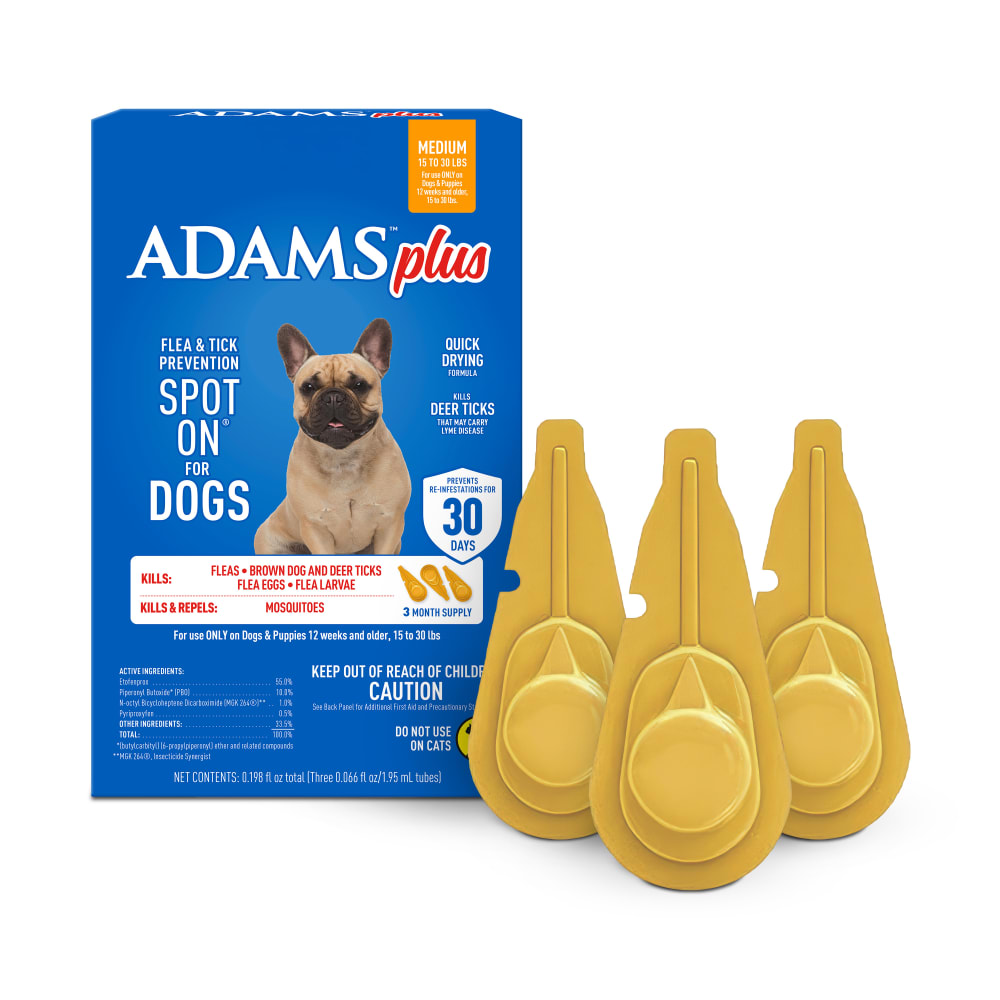 Adams Plus Flea & Tick Spot On 3 Doses 30 Day Control for Medium Dogs 15-30lbs