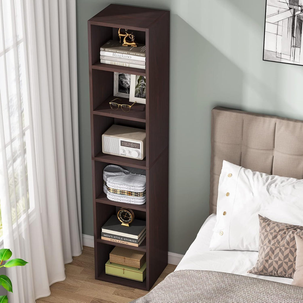 6 Tier Narrow Corner Cube Bookcase with Open Cubes - Light Blue or Dark Brown