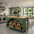 56" Farmhouse Kitchen Island with Open Storage – Green/Natural or White+Natural