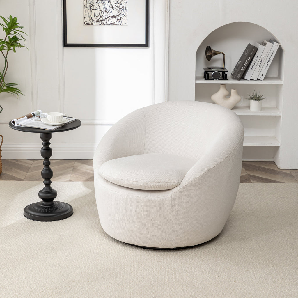 Winnie Modern Teddy Fabric Barrel Chair with 360° Swivel - Beige