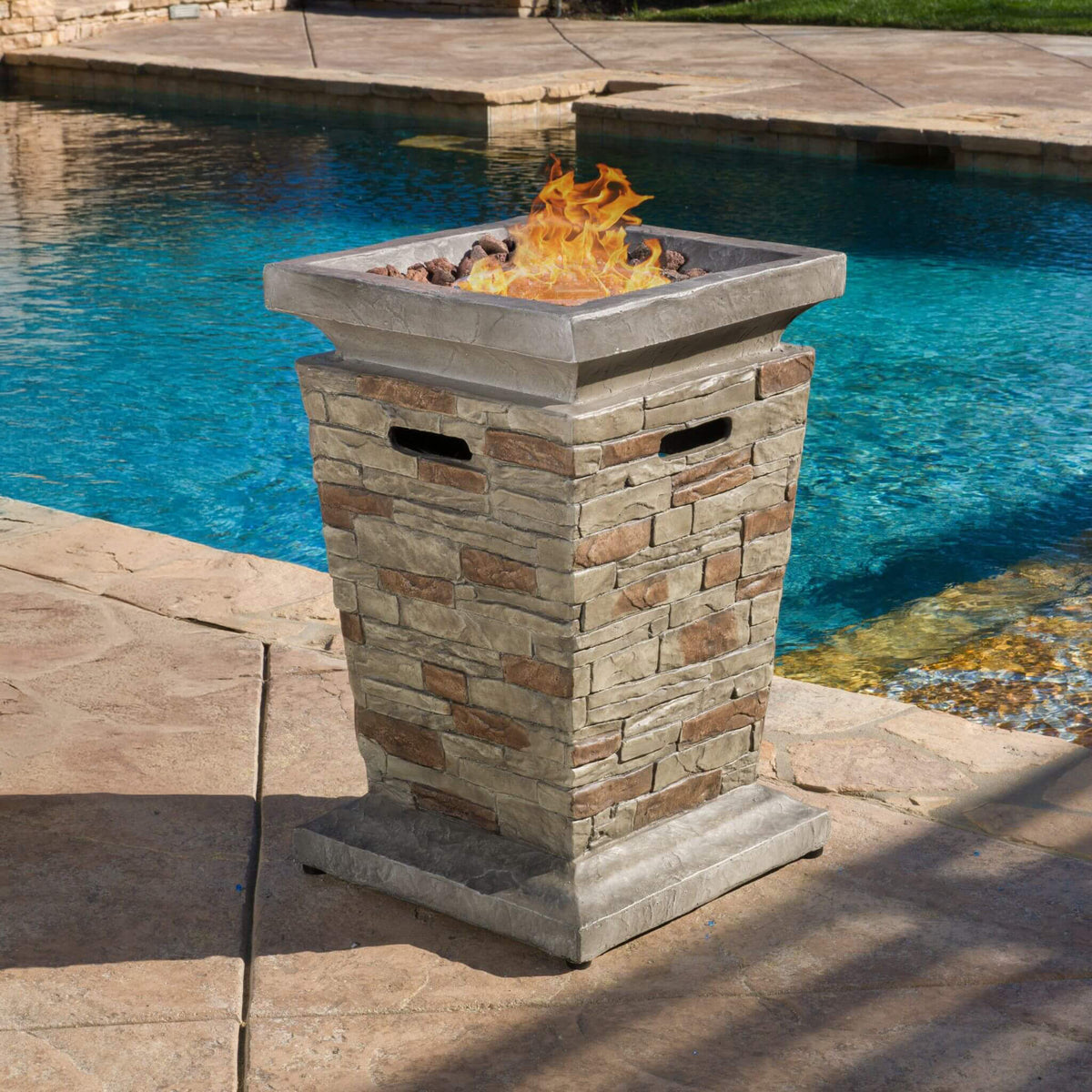 19-Inch Outdoor 40K BTU Natural Stone Fire Column (SAK36771)