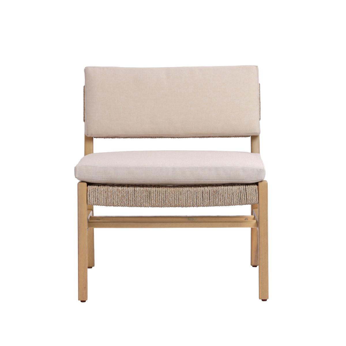Acacia and Rope Lounge Chair with Water-Repellent Cushions - Beige