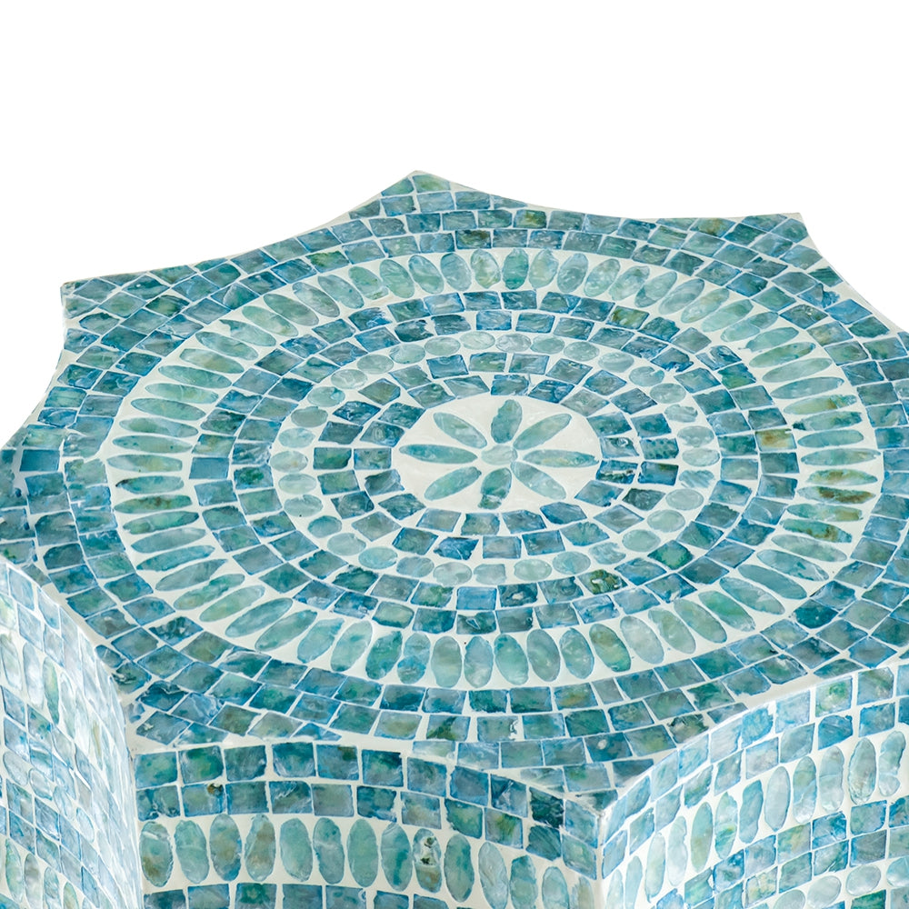 Capiz Design Pedestal Stool with Starburst Capiz Inlay - 17x17x20 Inches