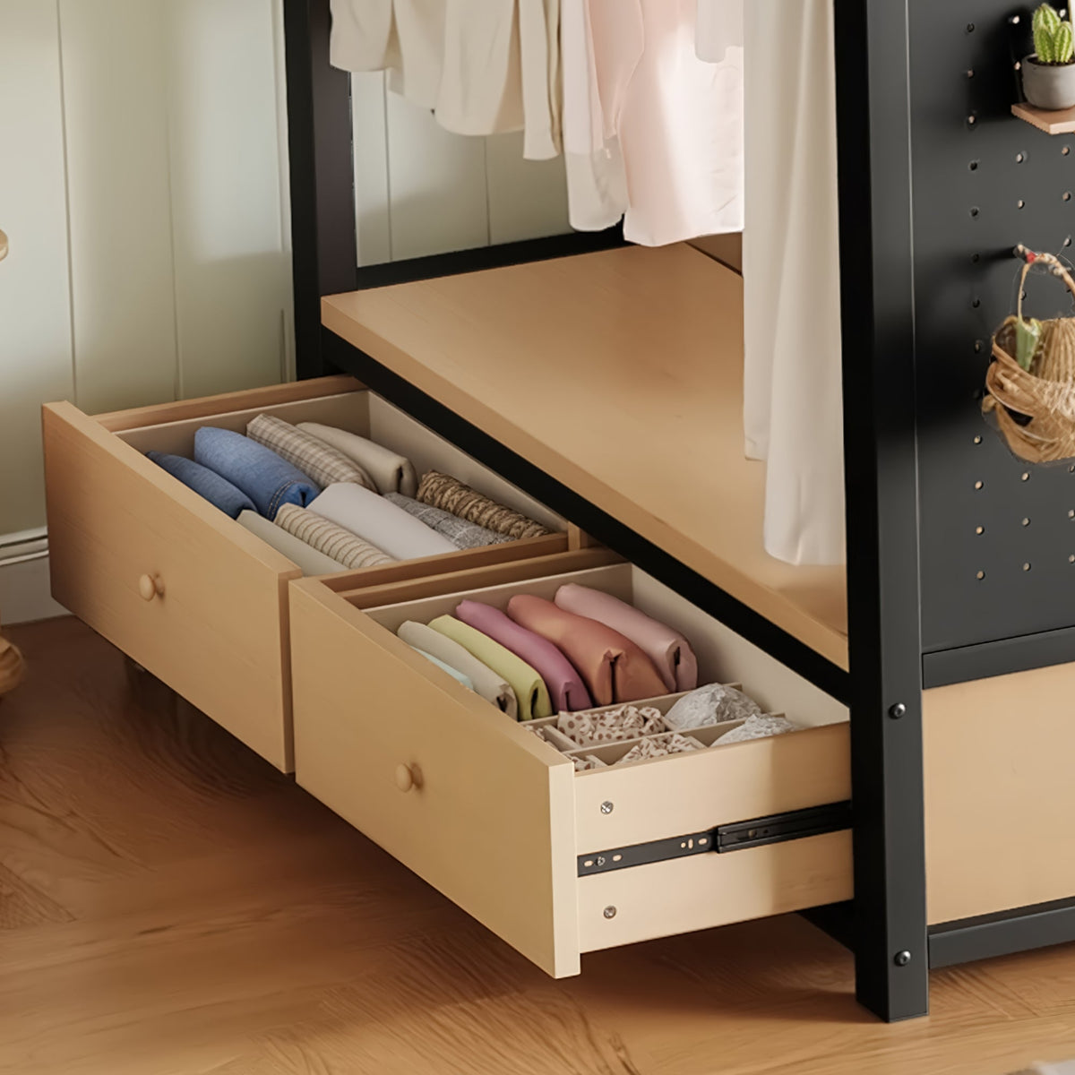 Twin XL Loft Bed Frame with Wardrobe and Shelves - Black