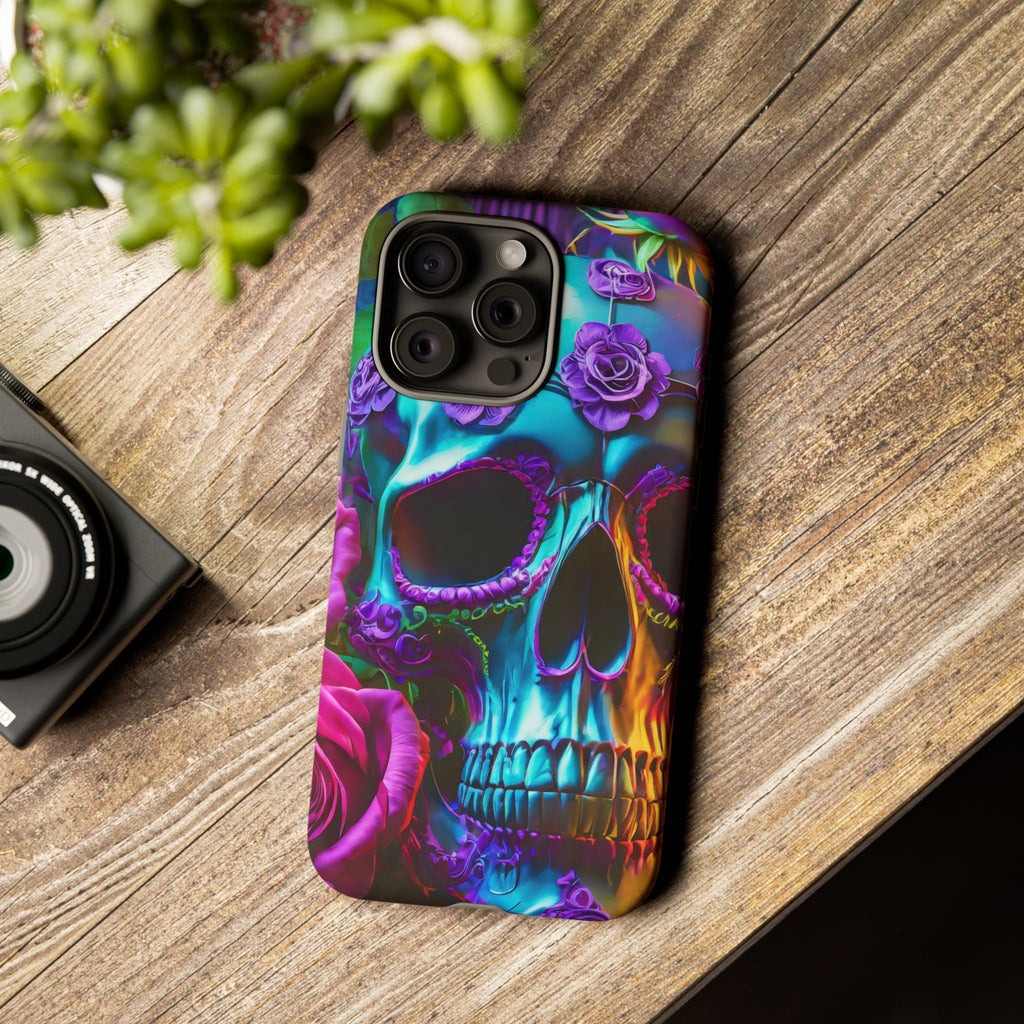 Neon Skull and Roses Vibrant Tough Phone Case