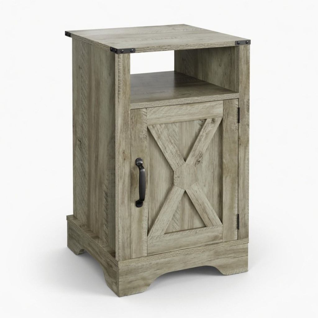 Farmhouse Nightstand with Charging Station & Storage - Multiple Colors