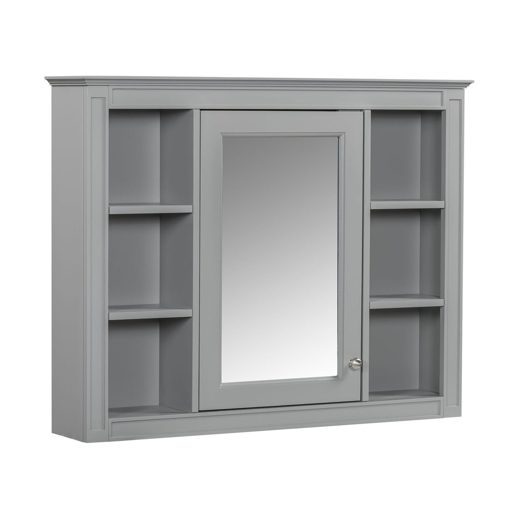 Wall Mounted Medicine Cabinet With Mirror, Storage Cabinet Featuring 6 Open Shelves And Adjustable Interior
