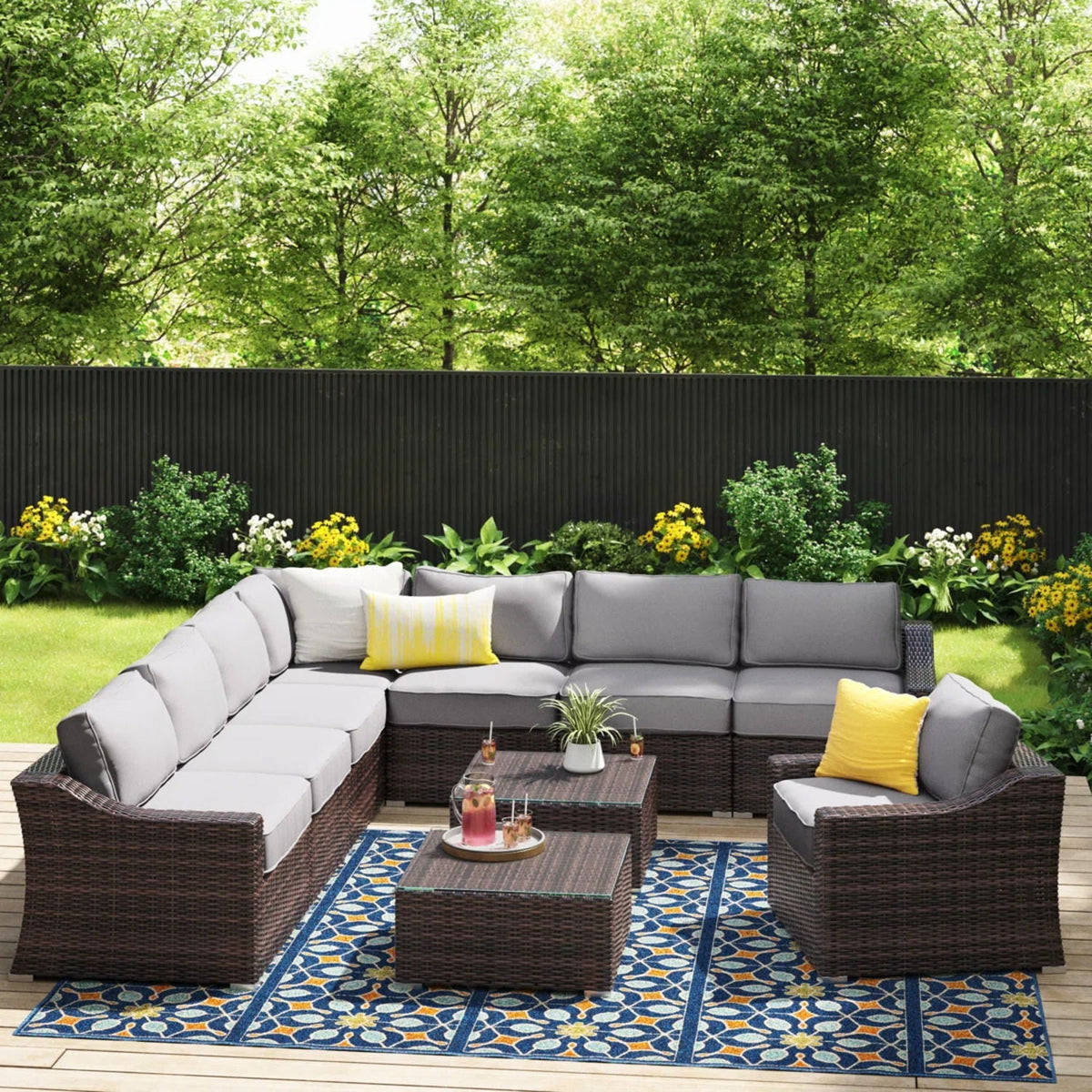 Outdoor Wicker Conversation Set With Cushions, All Weather