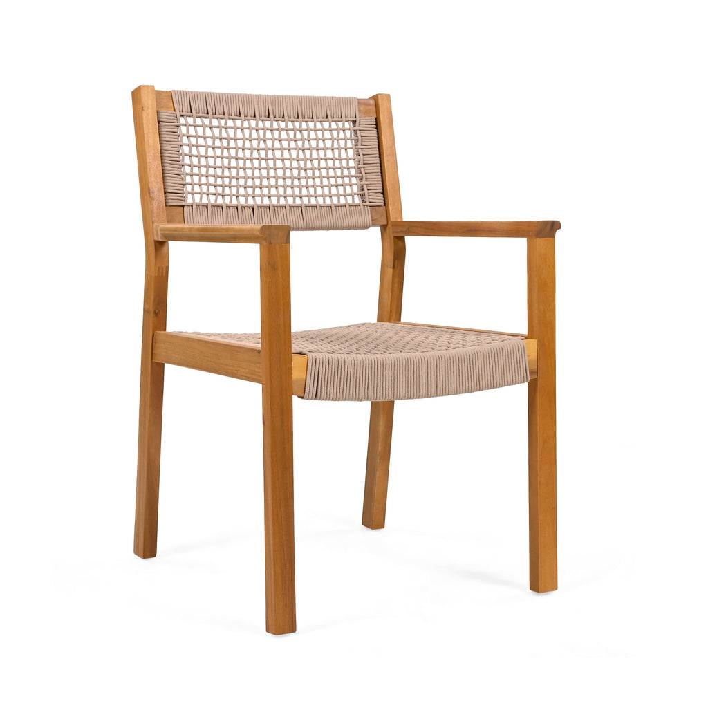 Braided Dining Chair Set of 2 with Acacia Wood & Rope - Light Brown