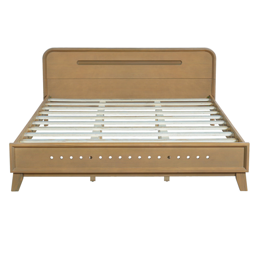 Pine Solid Wood Queen Size Bed in Rustic Yellow