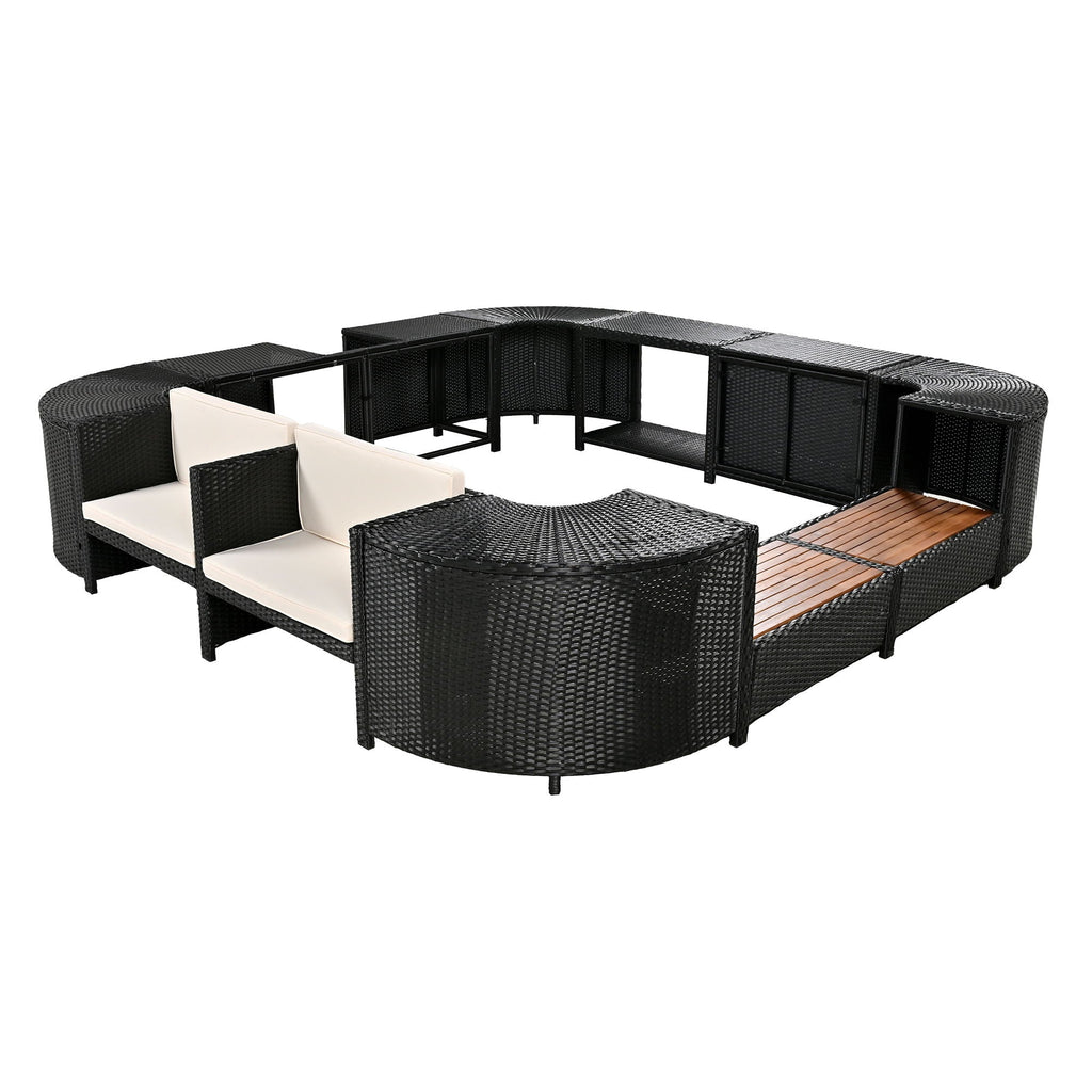 Spa Surround Outdoor Rattan Sectional Sofa Set with Storage - Dark Gray or Beige