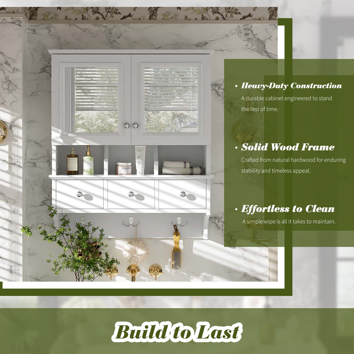 Modern Bathroom Mirror Cabinet With Drawers, Organizer Hooks, And High-Definition Mirrors