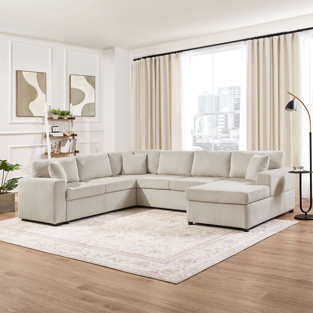 Oversized Sectional U-Shaped Sofa With Chaise Lounge And Three Soft Throw Pillows