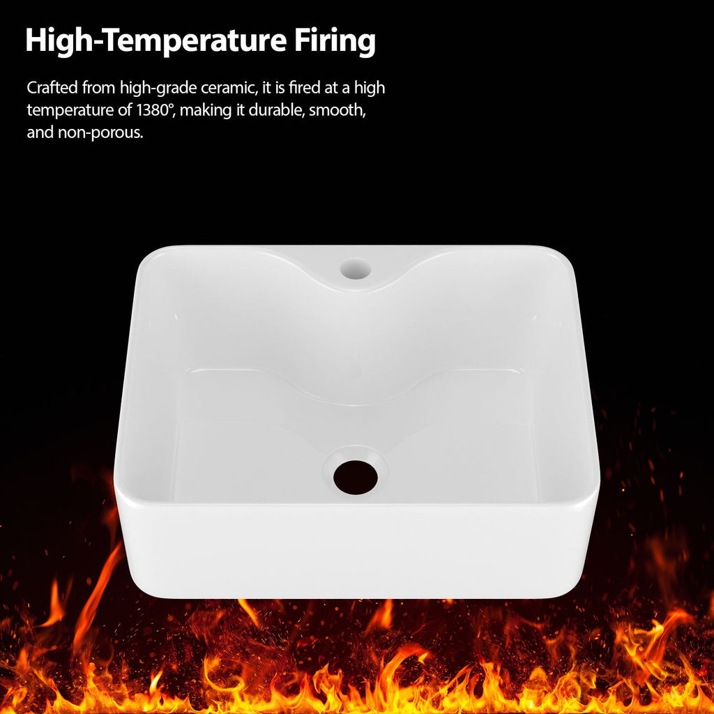 Rectangular Vessel Sink with Faucet & Drain - White/Black