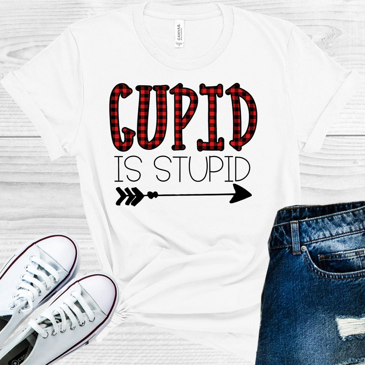 Cupid is Stupid Buffalo Plaid Valentine's Day Graphic Tee