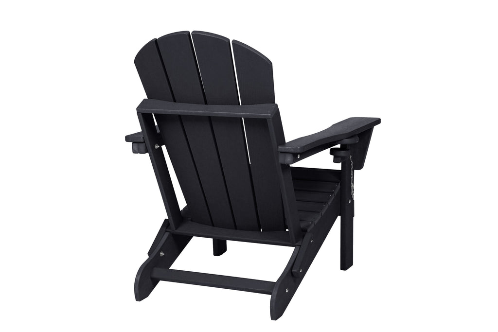 Folding Adirondack Chair with Side Table, 3-Piece Set - Black Wood Texture