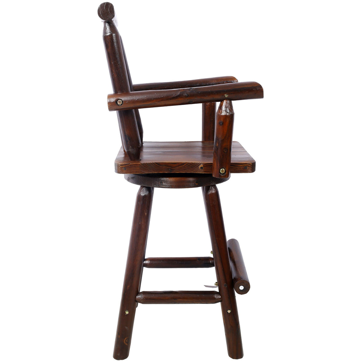 Rustic Bar Stool with Wide Armrest and 360° Swivel - Dark Brown or Light Brown