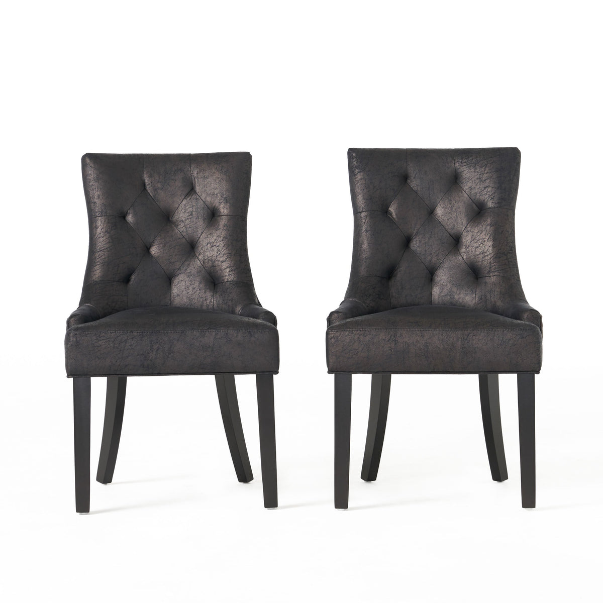 Black Microfiber Dining Chair Set of 2 with Tufted Backrest - Cheney