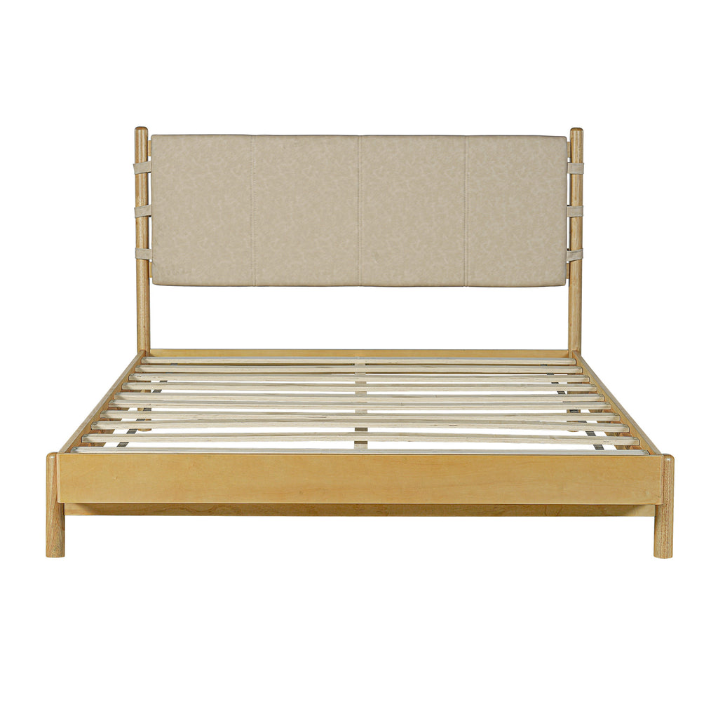 Premium Rubber Wood Platform Bed Frame, Queen Size with Headboard