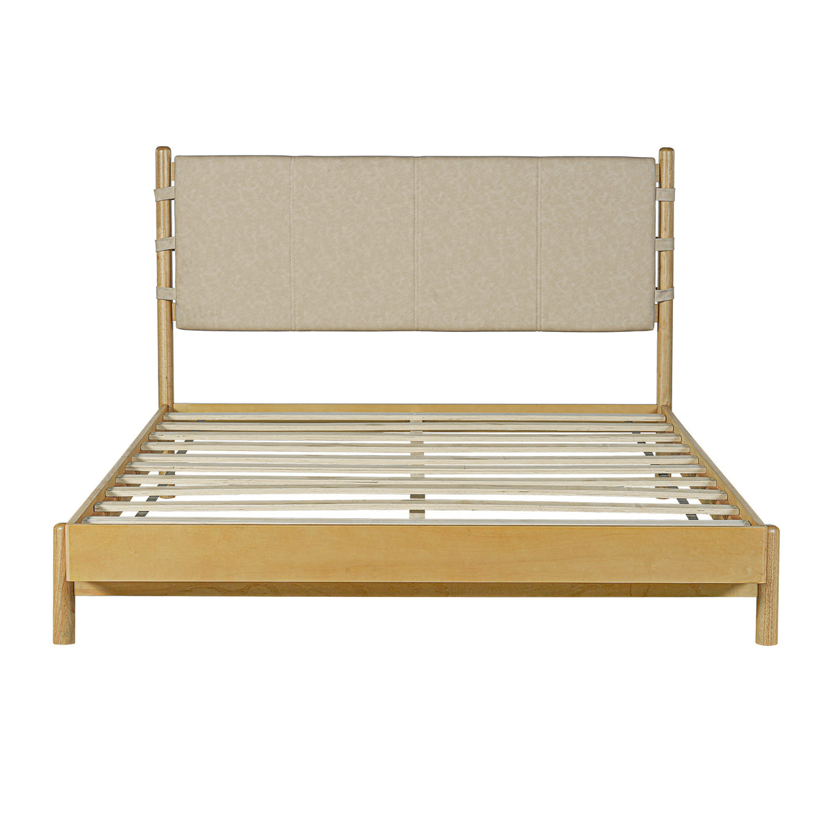 Premium Rubber Wood Platform Bed Frame, Queen Size with Headboard