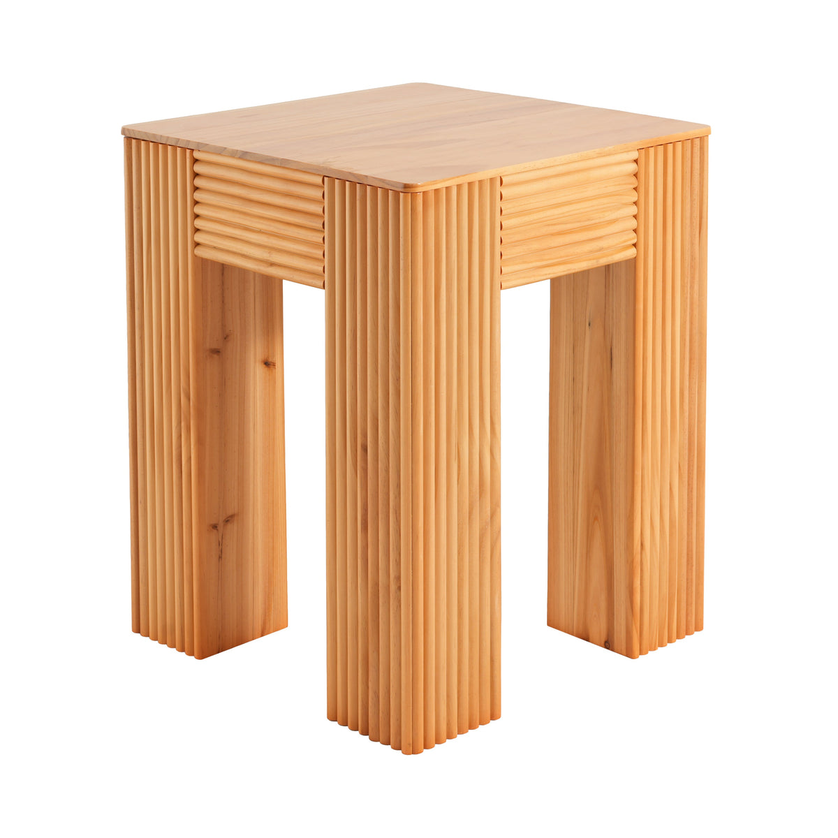 Natural Pine Wood Fluted Side Table with Elephant-Leg Design - Natural Pine