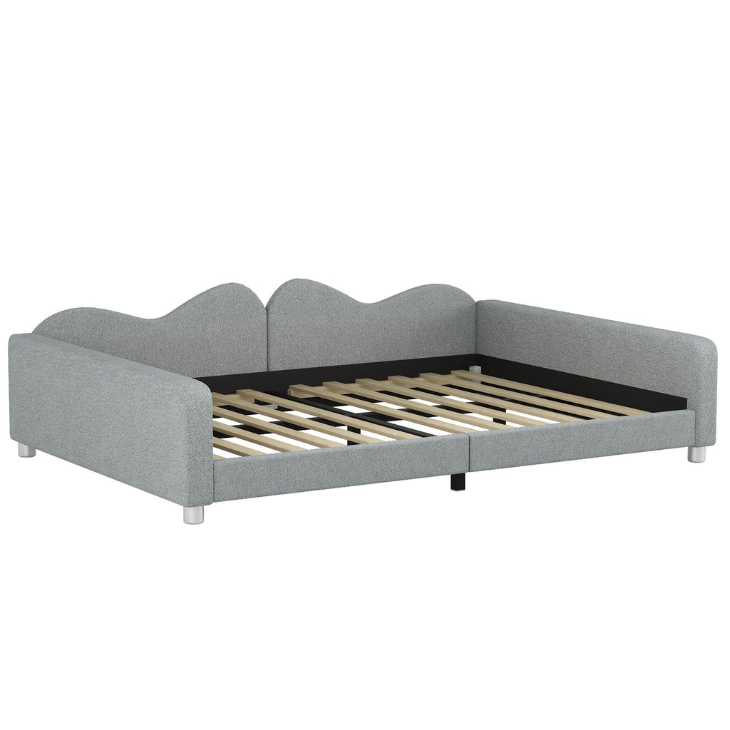 Upholstered Daybed with Cloud-Shaped Backrest - Full Size, Sherpa Fabric