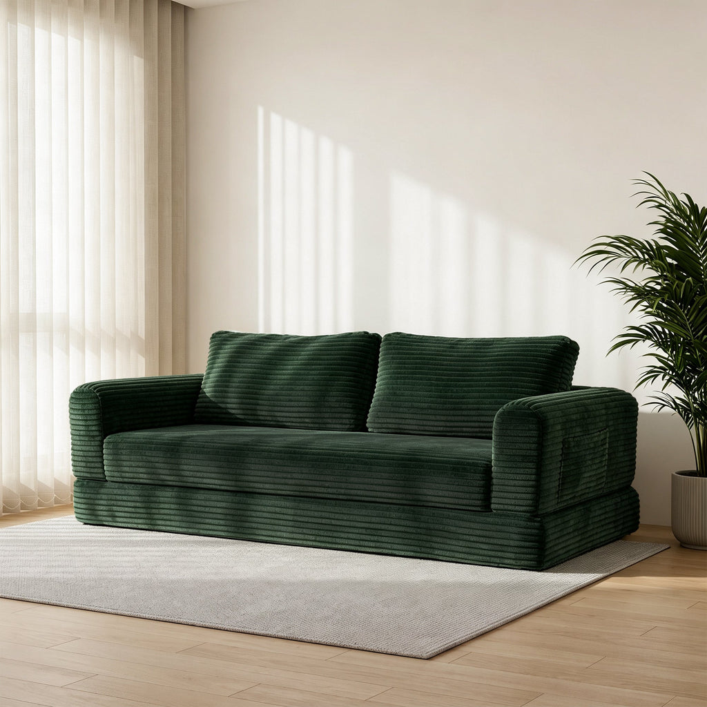 76 Inch Convertible Futon Sofa Bed with Corduroy Upholstery - Dark Green