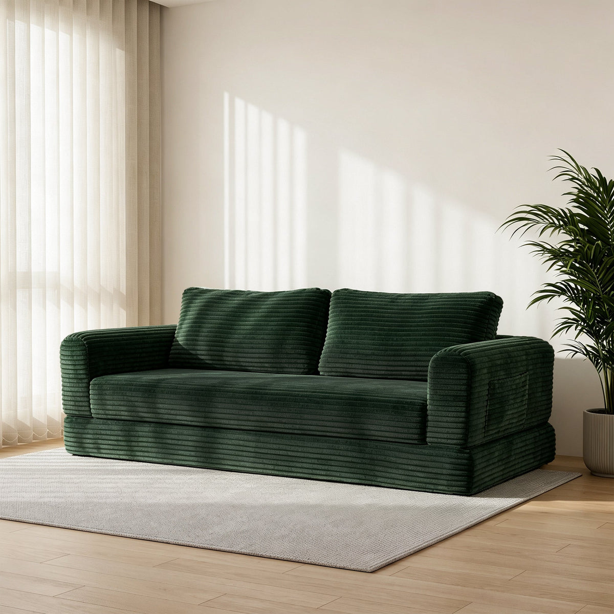 76 Inch Convertible Futon Sofa Bed with Corduroy Upholstery - Dark Green