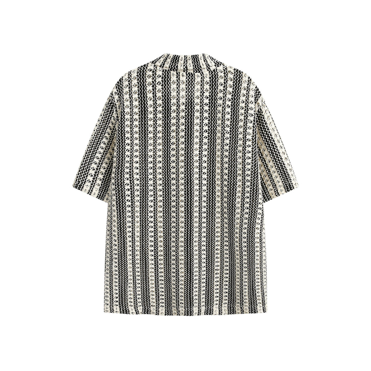 Summer Beige Black Colorblock Turnover Neck Shirt