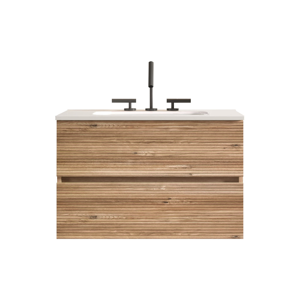 Gloria 30" Wall Mounted Bathroom Vanity with Soft-Close Drawers - Rough Oak