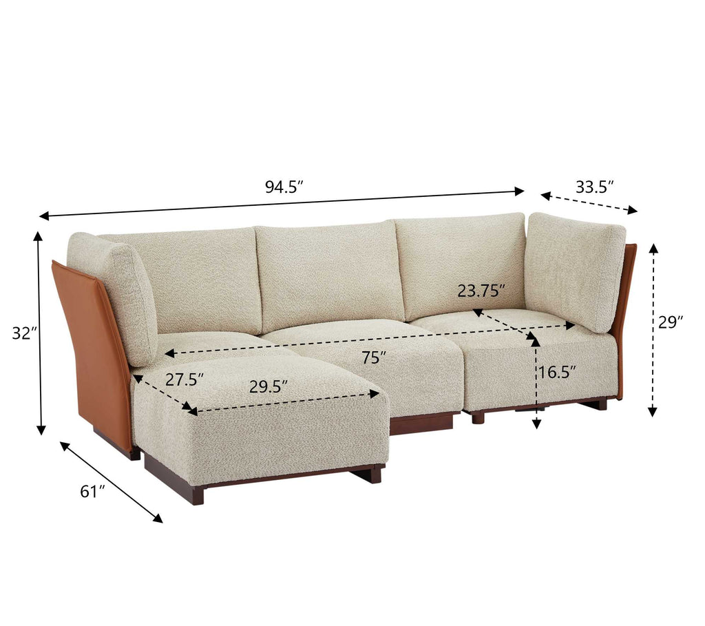 Velora 4-Piece L Shaped Boucle Sectional Sofa with Modular Design - Cream