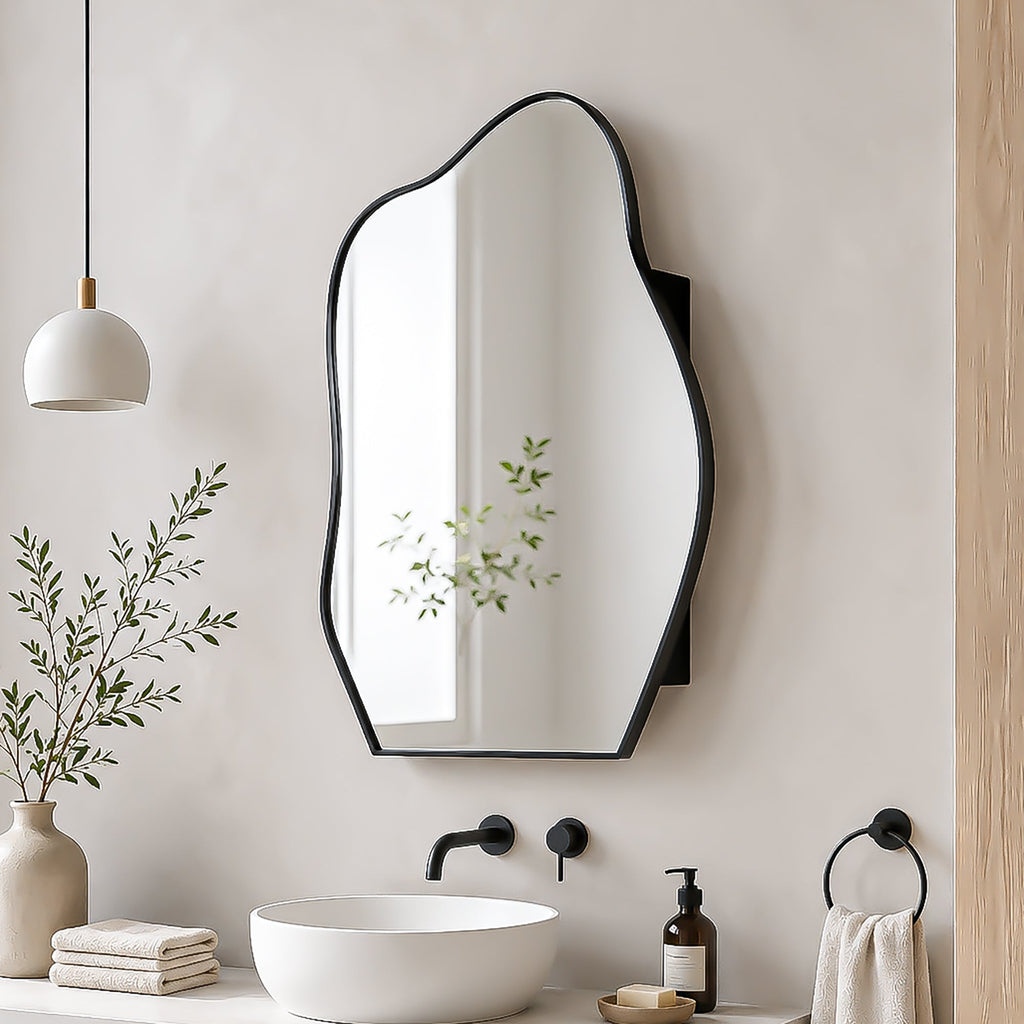 Irregular Cloud-Shaped Medicine Cabinet with Adjustable Glass Shelves - Matte