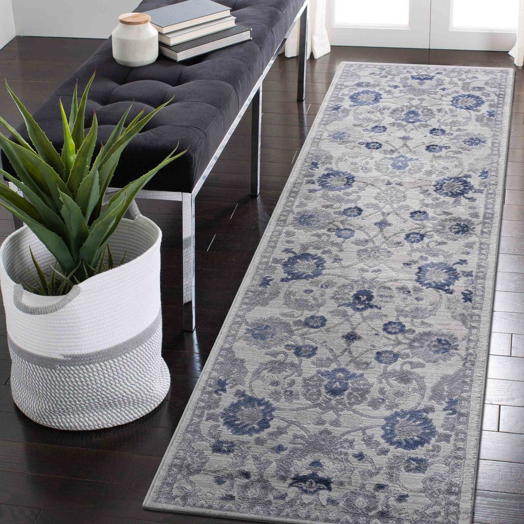 Oriental Runner Rug with Non-Shedding Polypropylene - Blue or Gray