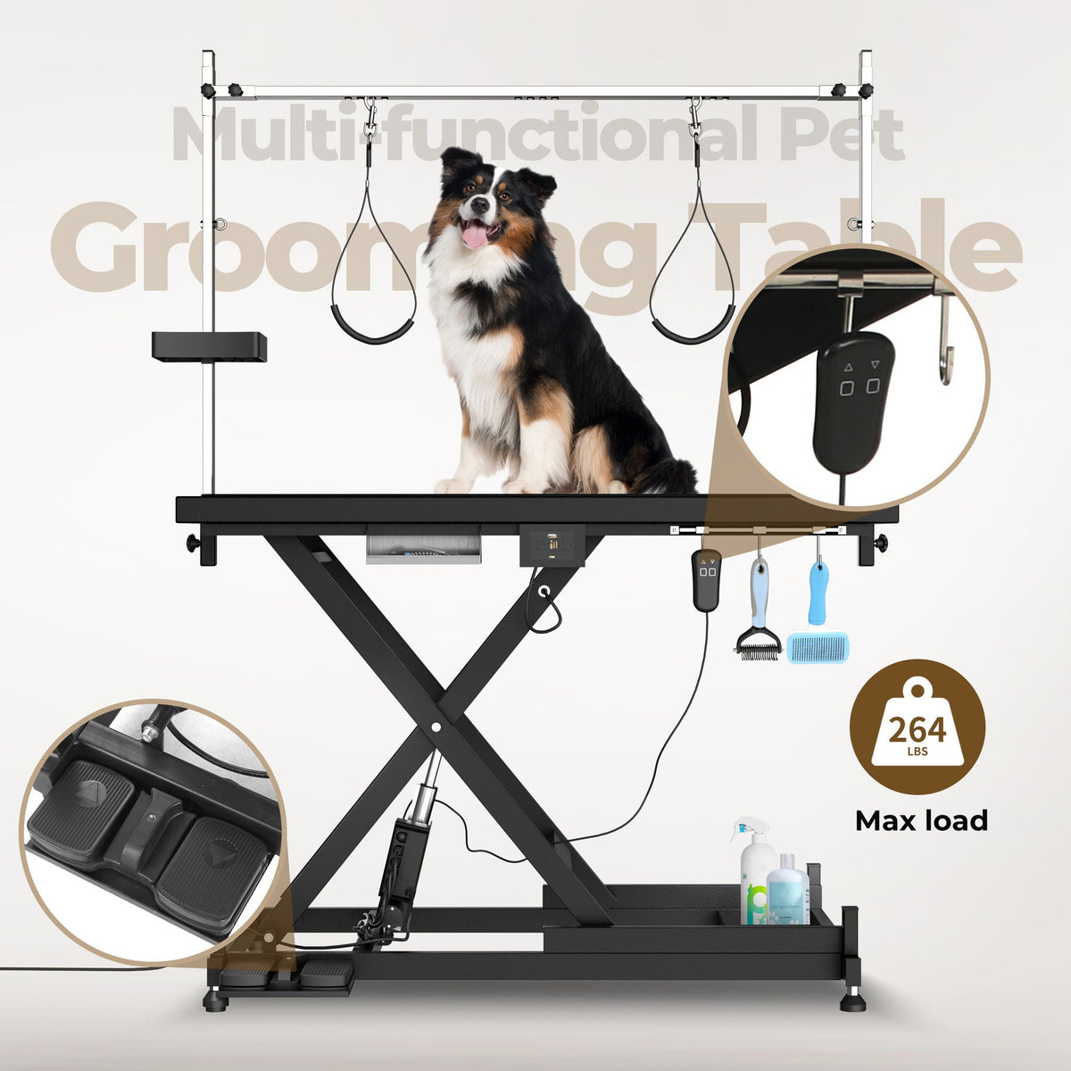 Height Adjustable Electric Pet Grooming Table with Heavy Duty Frame - Black or White