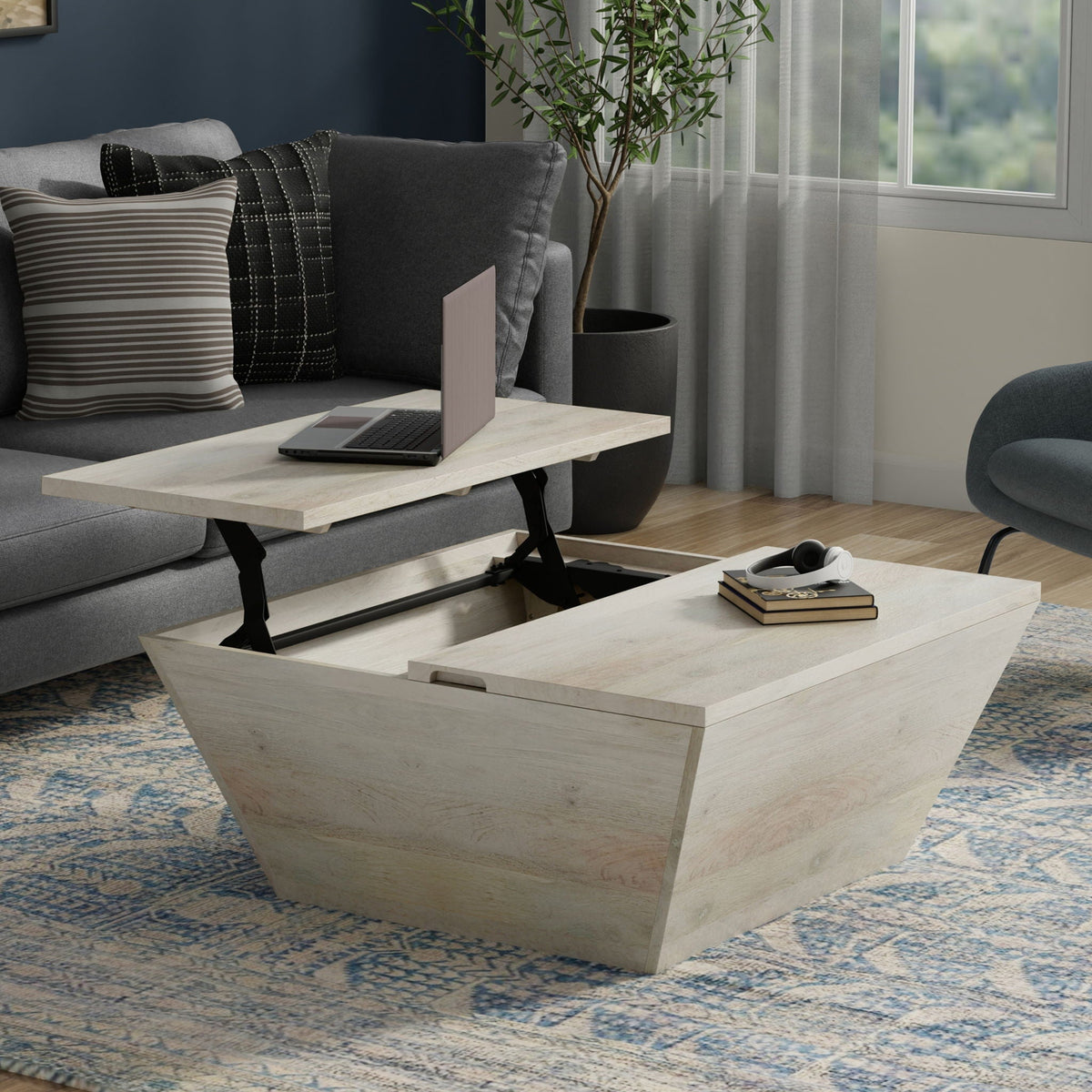 Handcrafted Square Coffee Table with Brass Trim - Multiple Finishes