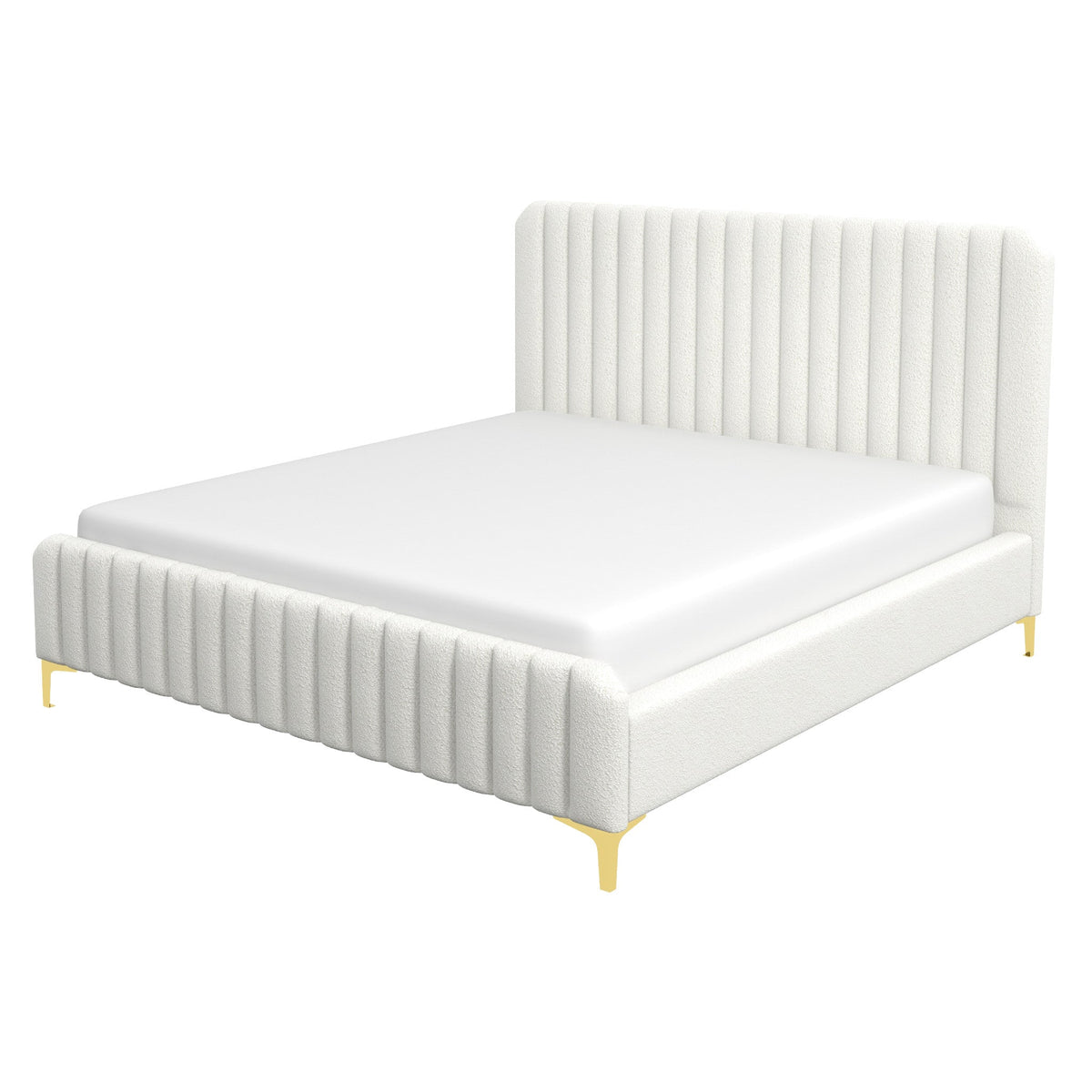 Valery King Size Bed Frame with Tufted Upholstery - White Boucle