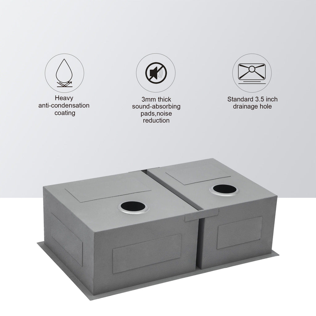 Modern Double Bowl Undermount Sink with 10" Deep Basins - Gray