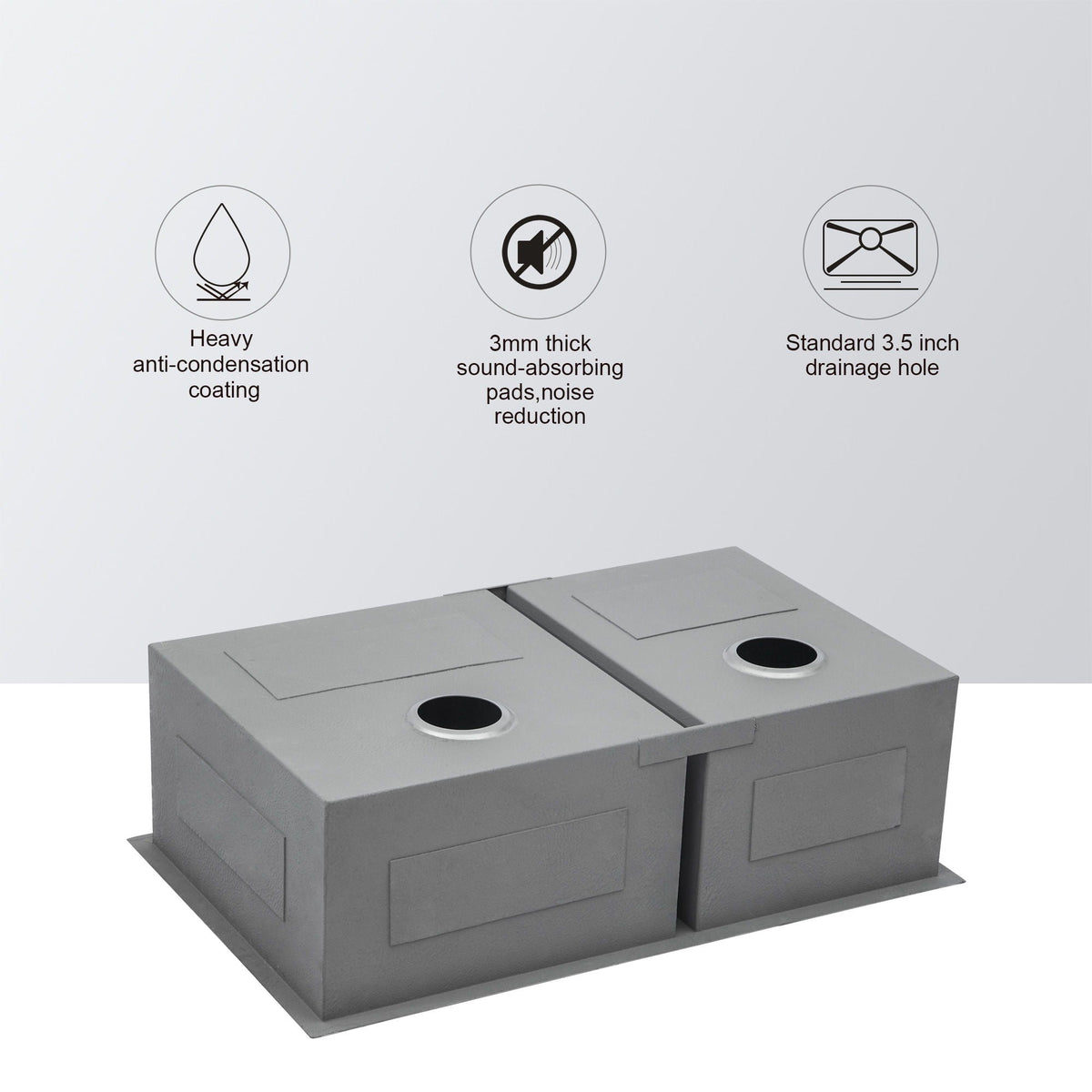 Modern Double Bowl Undermount Sink with 10" Deep Basins - Gray