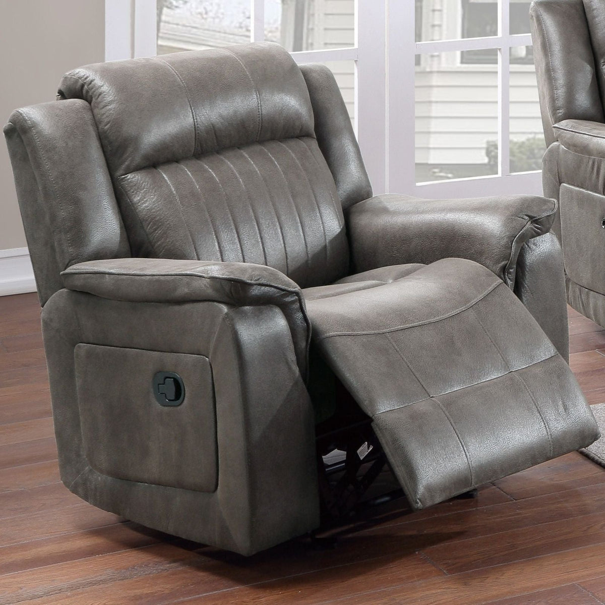 Contemporary Living Room Set with Manual Recliners - Dark Gray