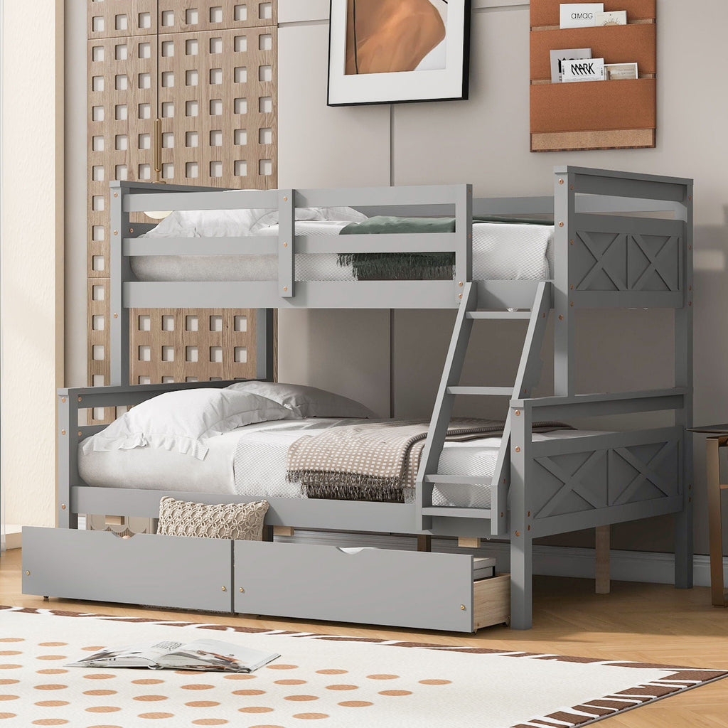 Twin Over Full Bunk Bed with Ladder and Storage Options - White or Dark Gray