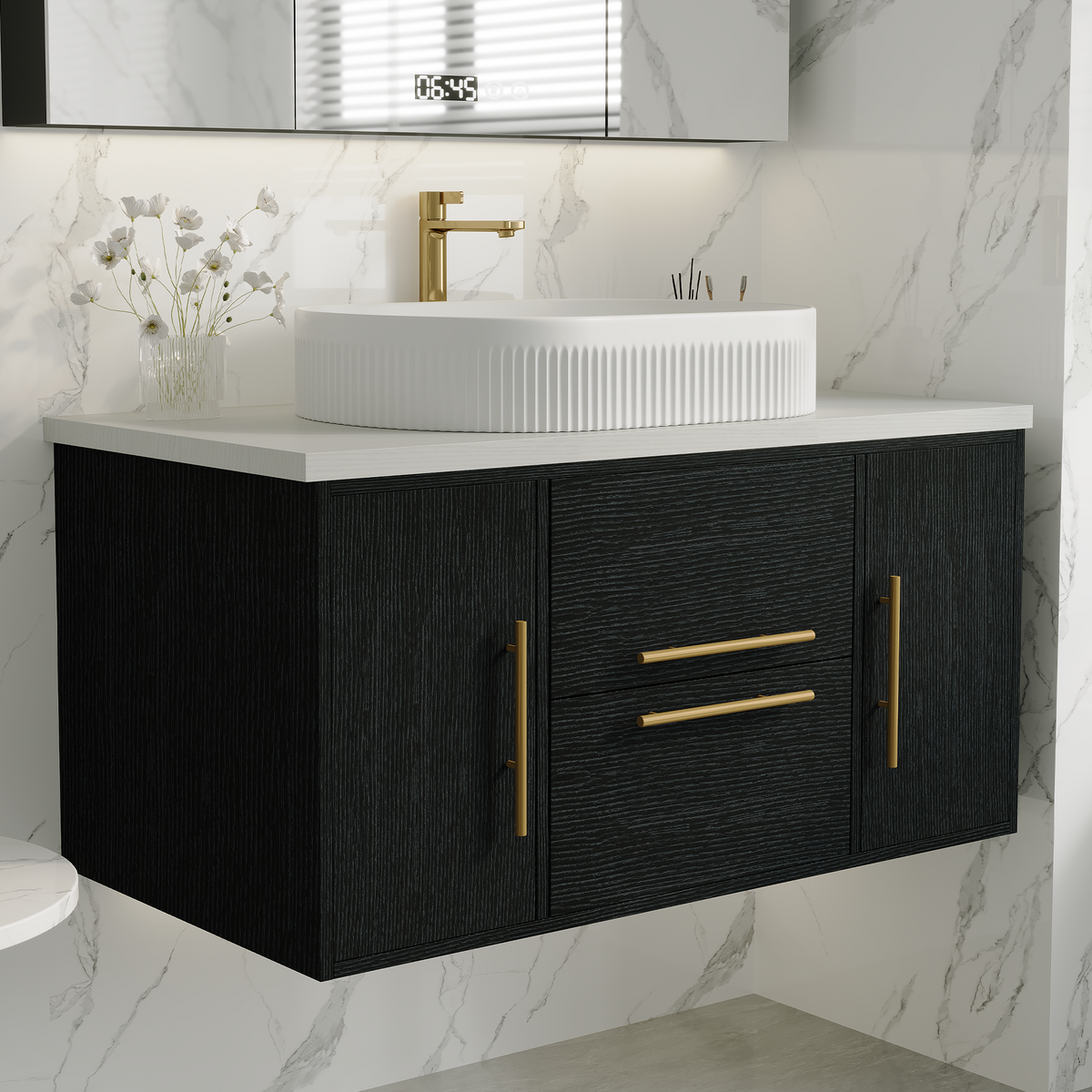 Modern Floating Bathroom Vanity with Ceramic Sink - 39.4 Inch