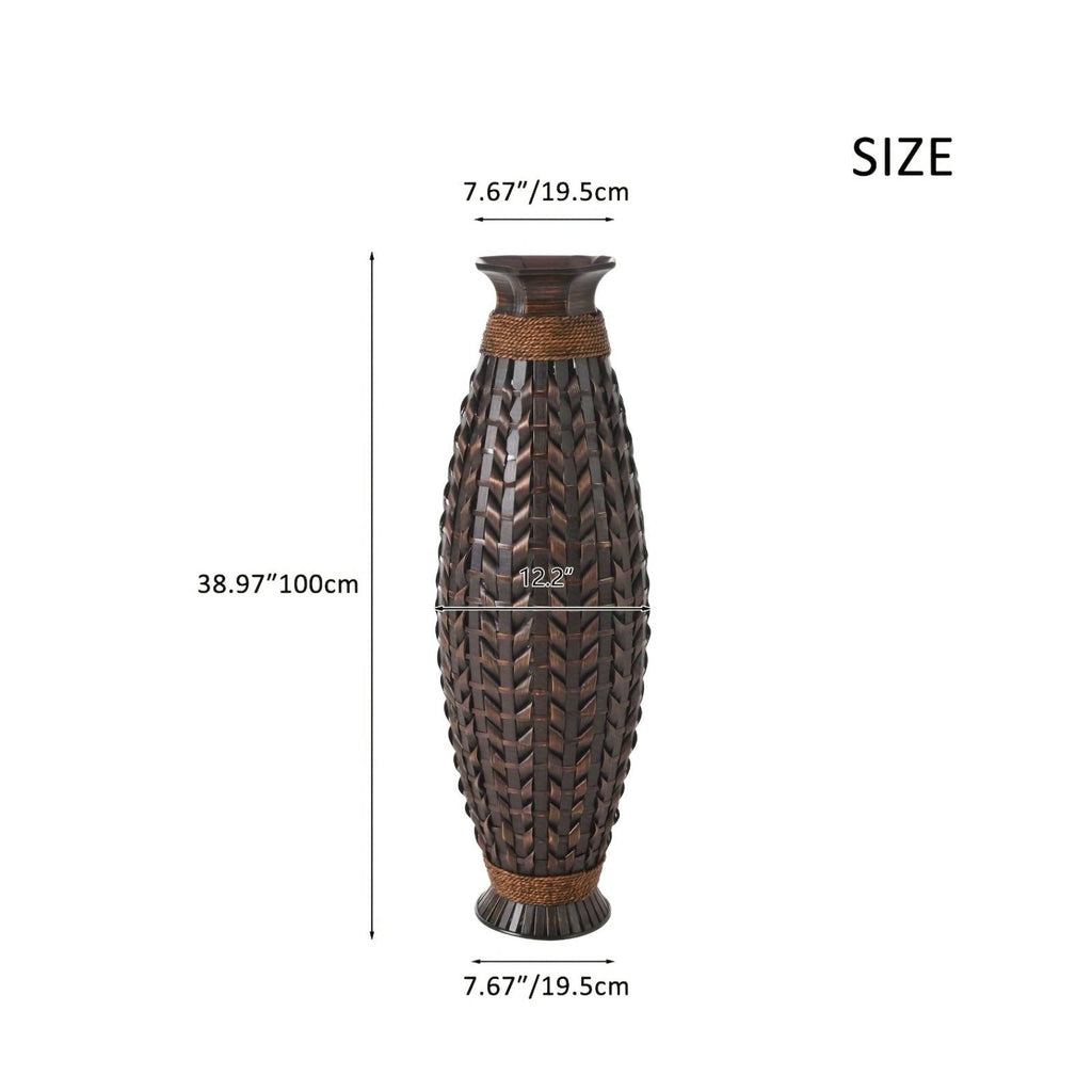 Hand Woven Bamboo Floor Vase with Sculptural Design - Acacia Wood