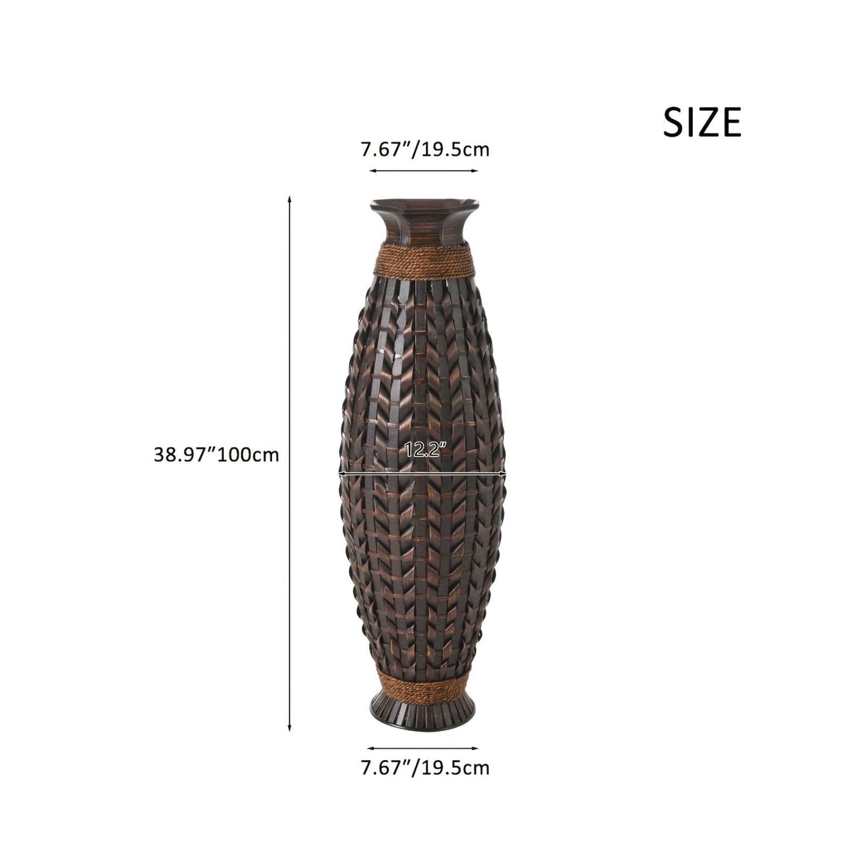 Hand Woven Bamboo Floor Vase with Sculptural Design - Acacia Wood