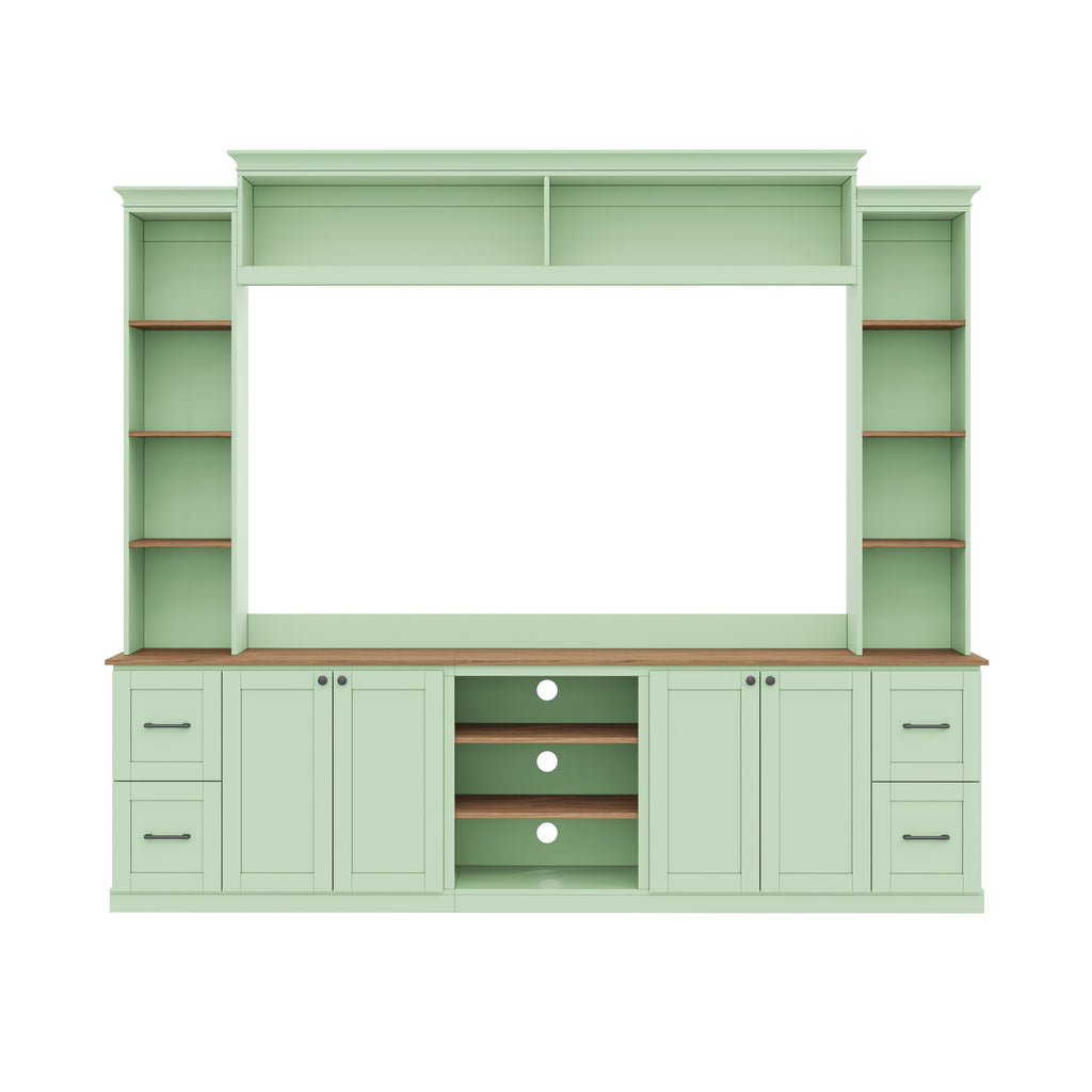 4-in-1 Entertainment Center Wall Unit with Bookshelf for TVs Up to 70" - Black, White, Green