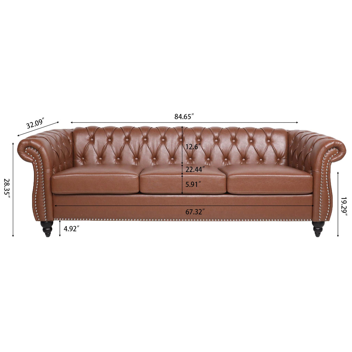 Rolled Arm Chesterfield 3 Seater Sofa with Fire-Resistant Upholstery - Multiple Colors