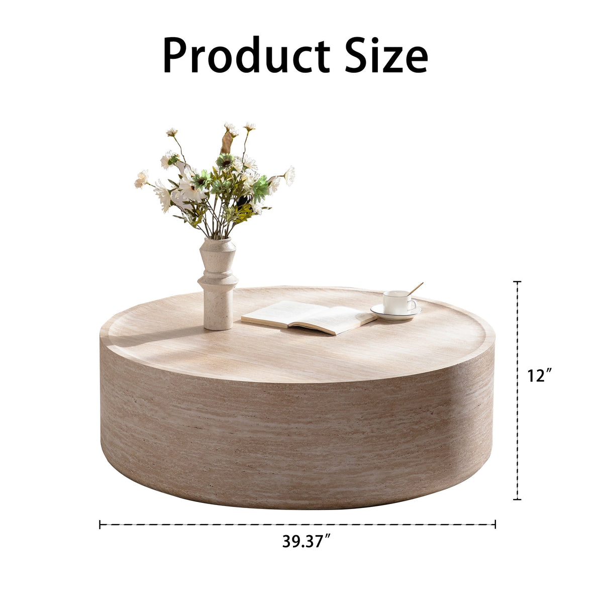 39.37" Round Coffee Table with Mars Pattern - Beige