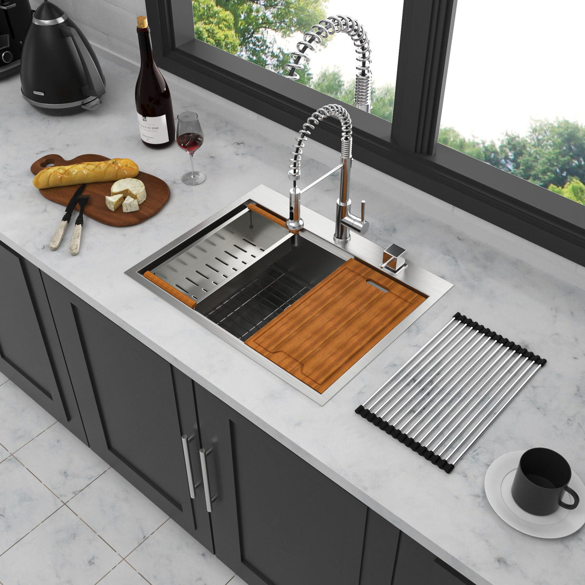 Stainless Steel Drop In Kitchen Sink with Workstation - Gray or Gold