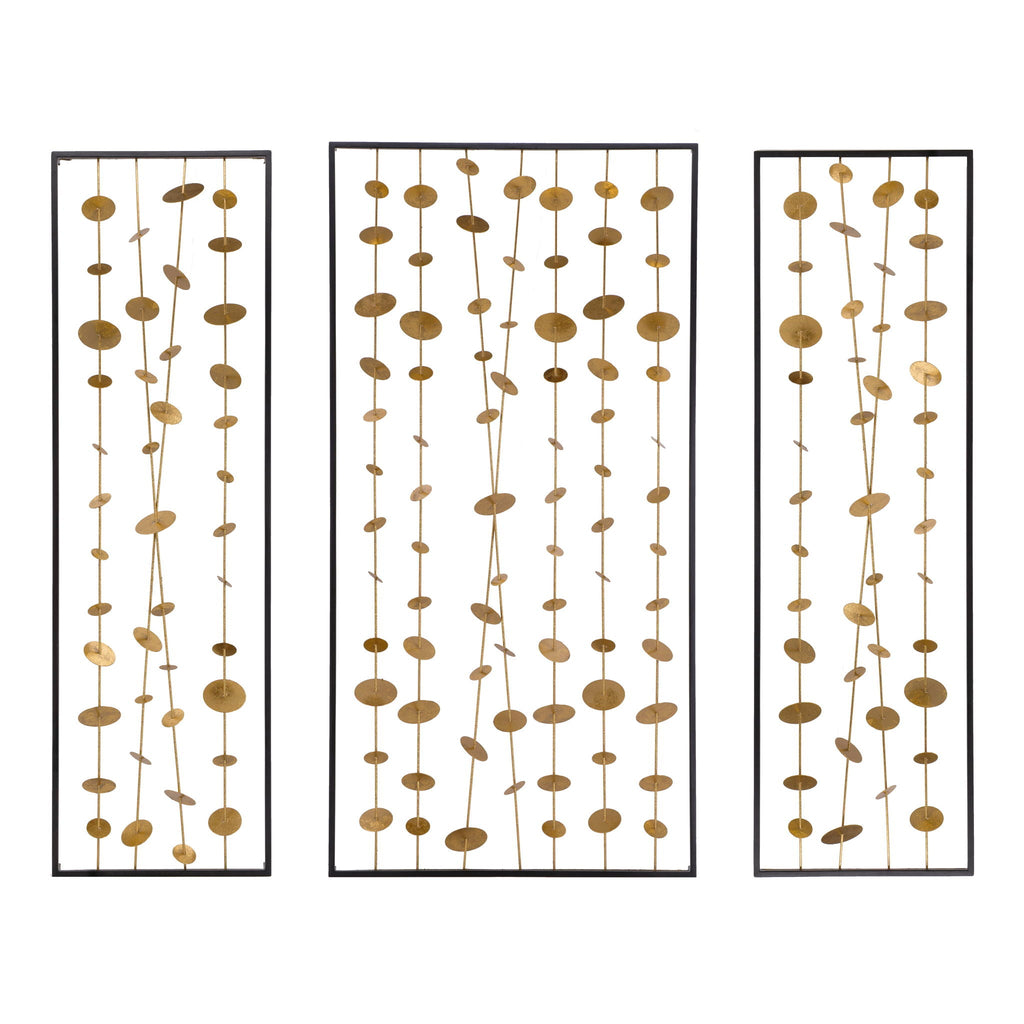 Metal Decorative Wall Art with Frame - Set of 3 - Gold